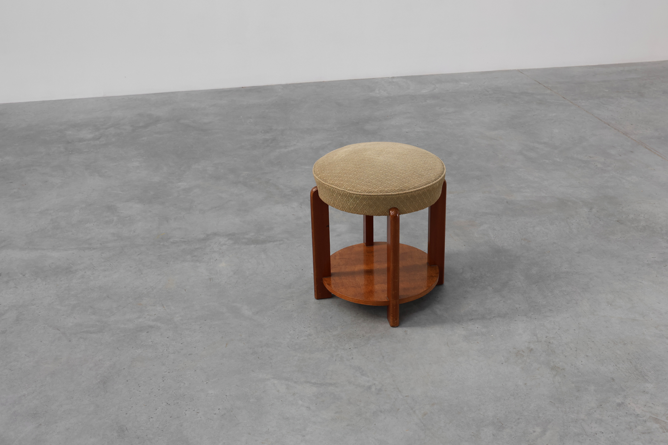 Art Deco stool in wood with original fabric, France ca. 1920thumbnail